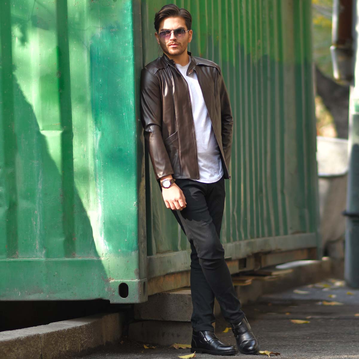 کاپشن چرم مردانه مدل Mark