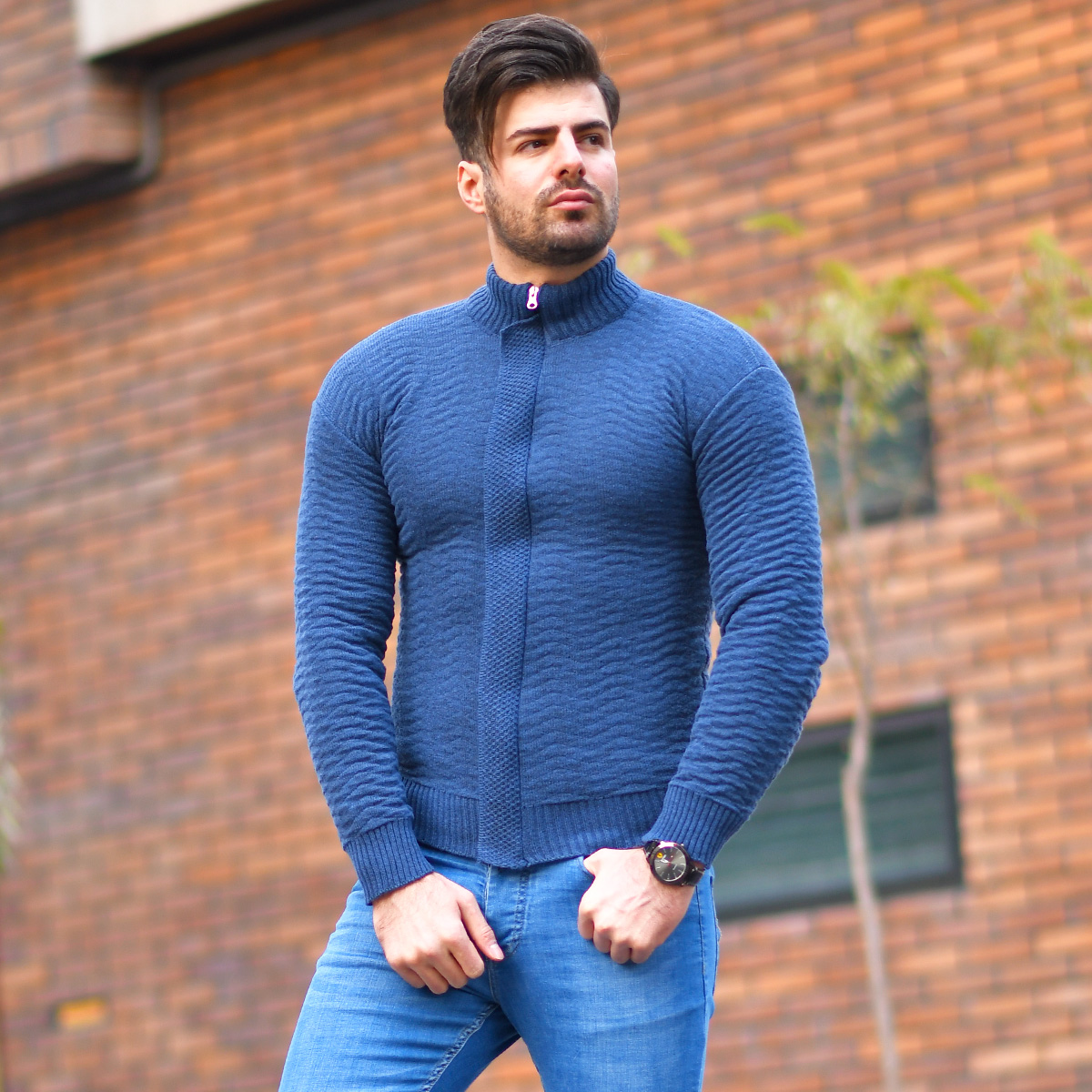 سوئیشرت بافت سرمه ای مردانه مدل Jenly