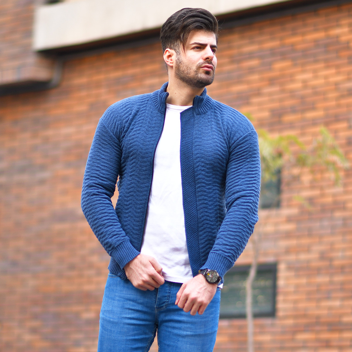 سوئیشرت بافت سرمه ای مردانه مدل Jenly