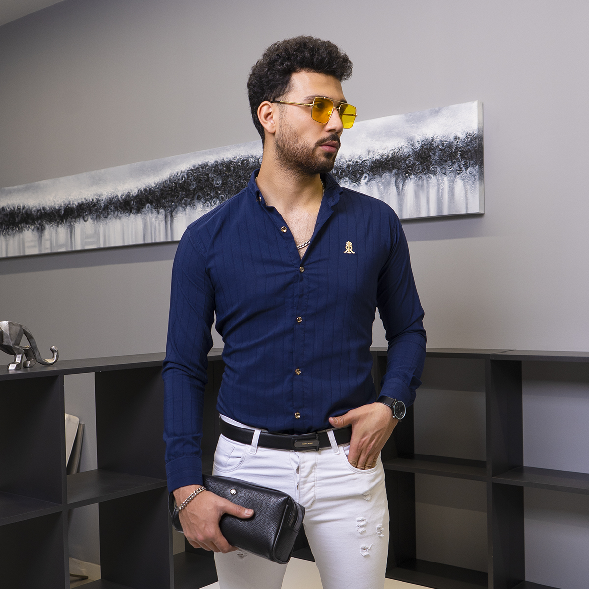 پيراهن مردانه رنگ سرمه اي  مدل Rafel