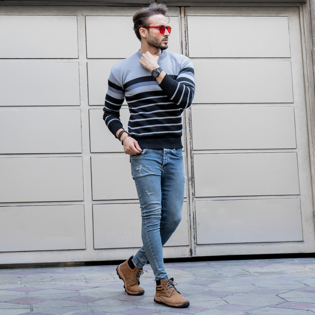 پلیور بافت مشکی طوسی مدلpoyan