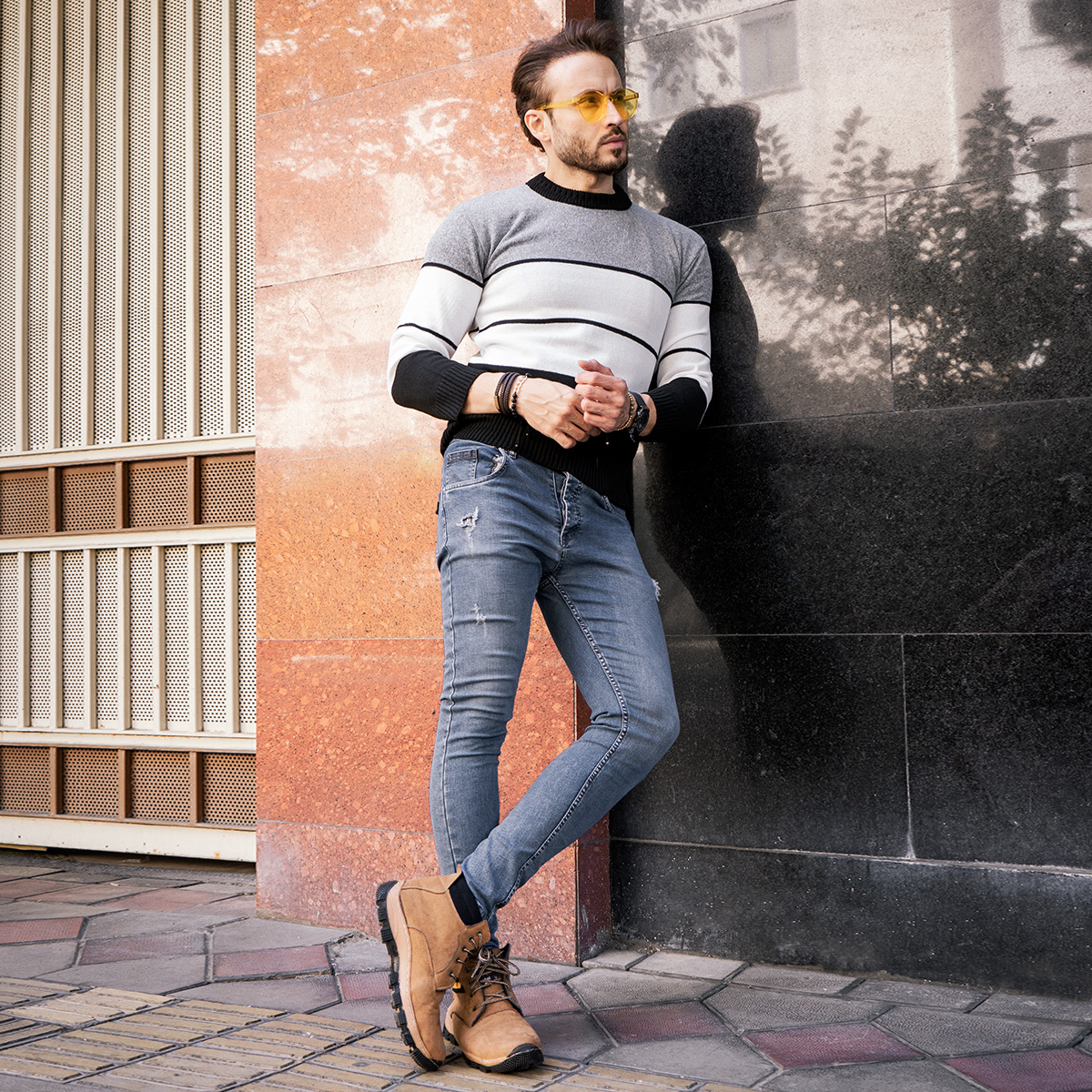 پلیور بافت ۳رنگ یقه گرد مدل AYat