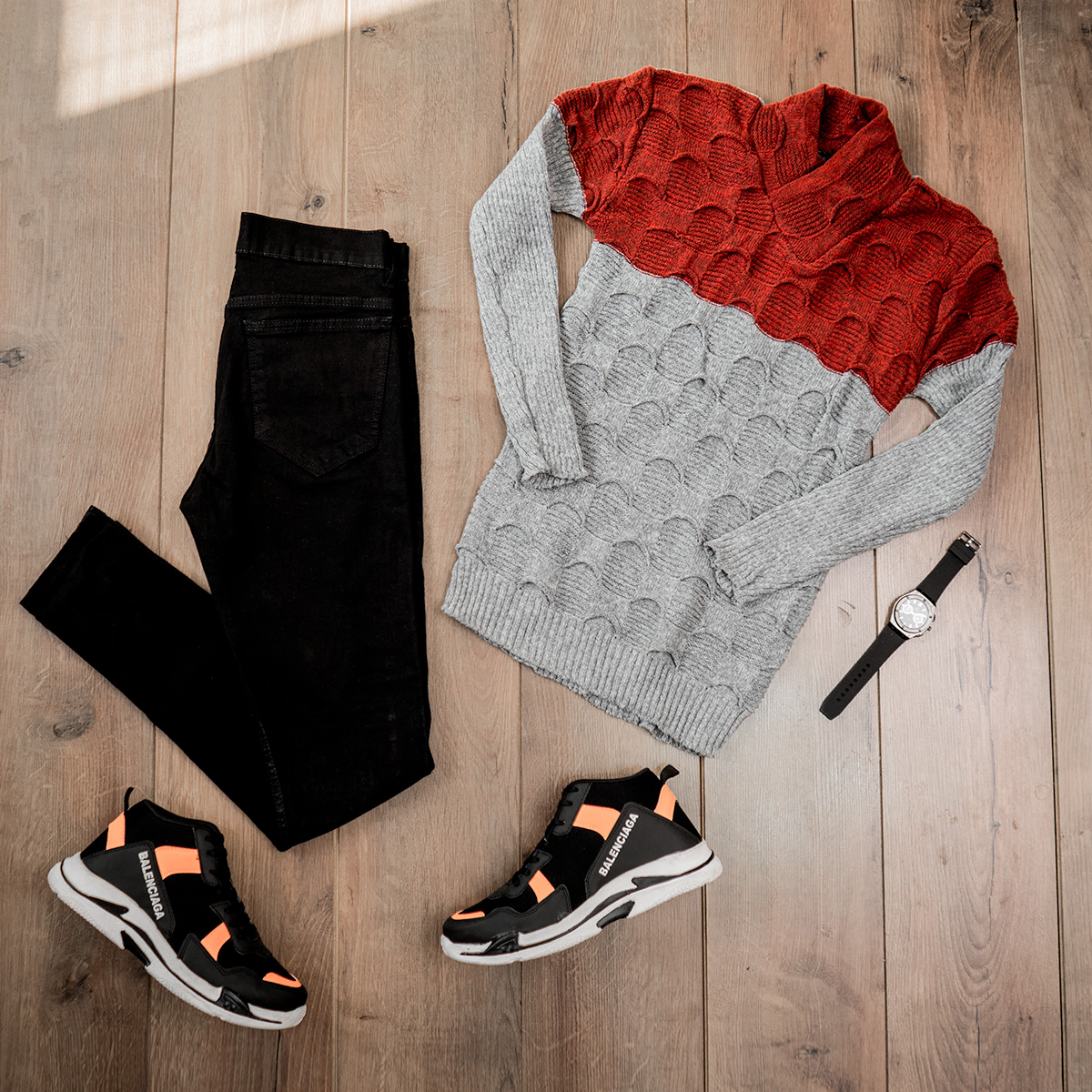 پلیور دورنگ قرمزطوسی مردانه مدلArkia