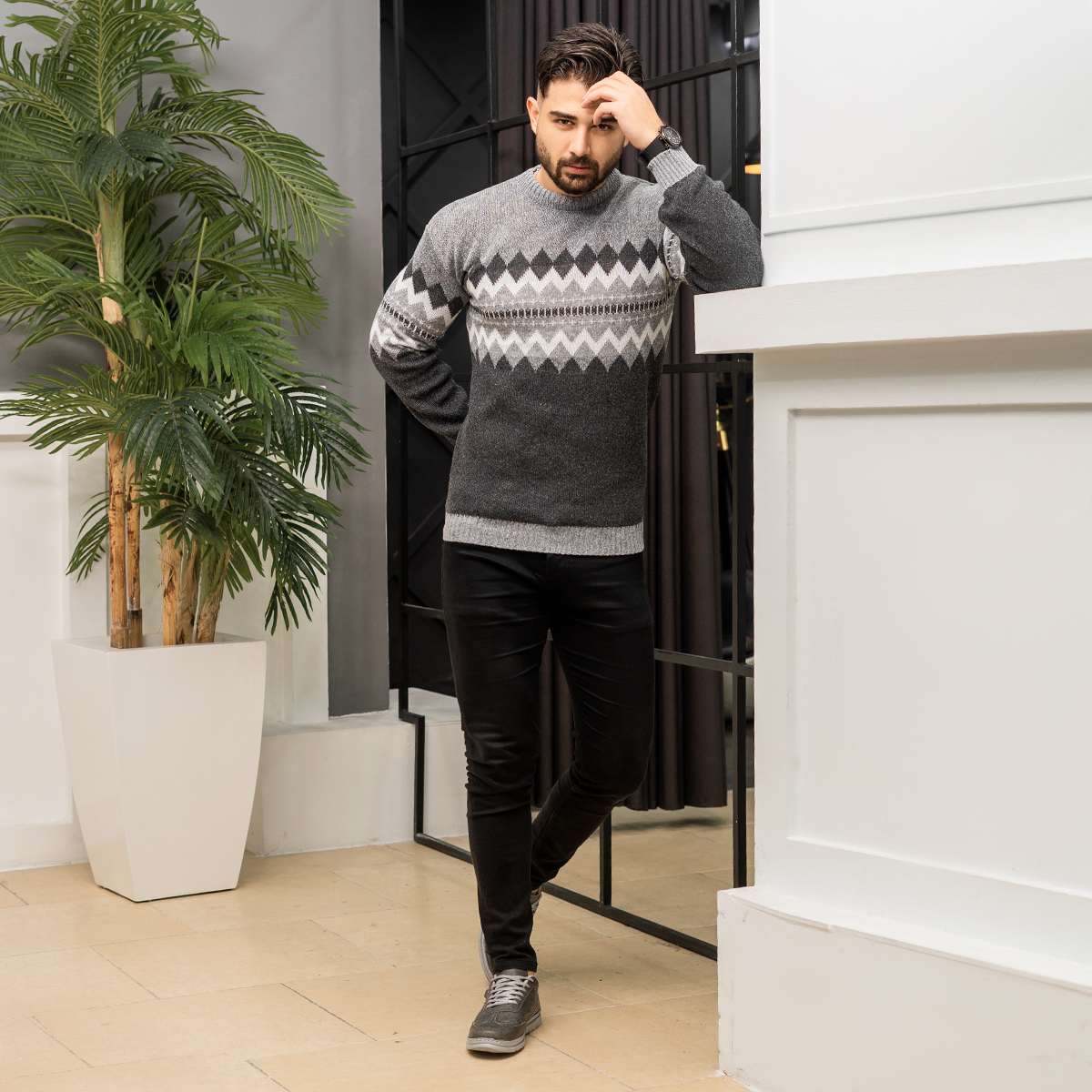 پلیور مردانه طوسی مدل Arena