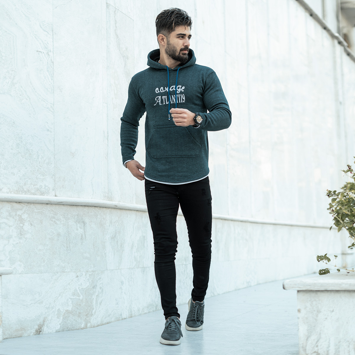 هودی سبز مردانه مدل Atlanti