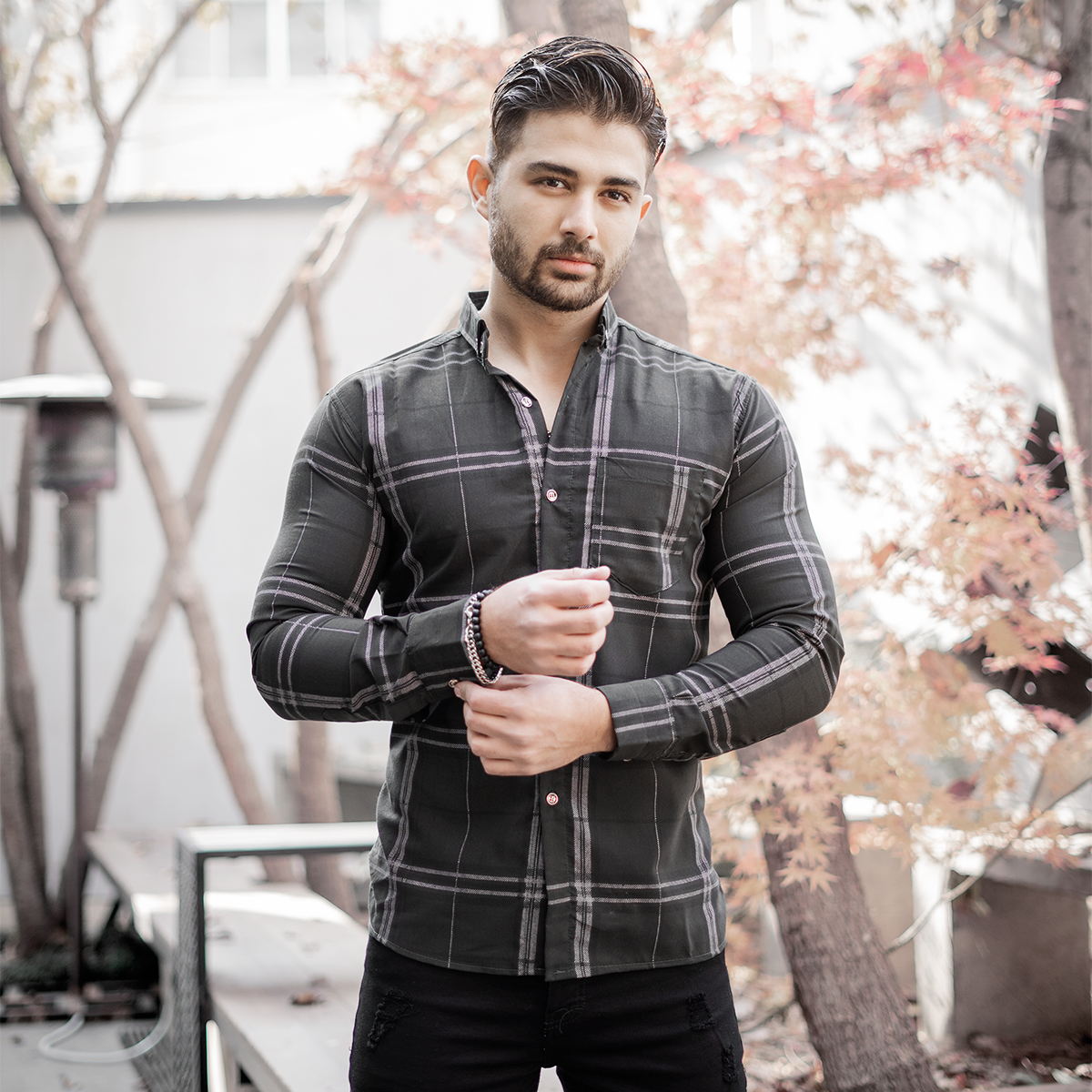 پیراهن مشکی راه راه مردانه مدل Santa