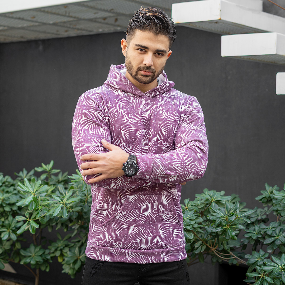 هودی مردانه طرح برگ زرشکی مدل Homan