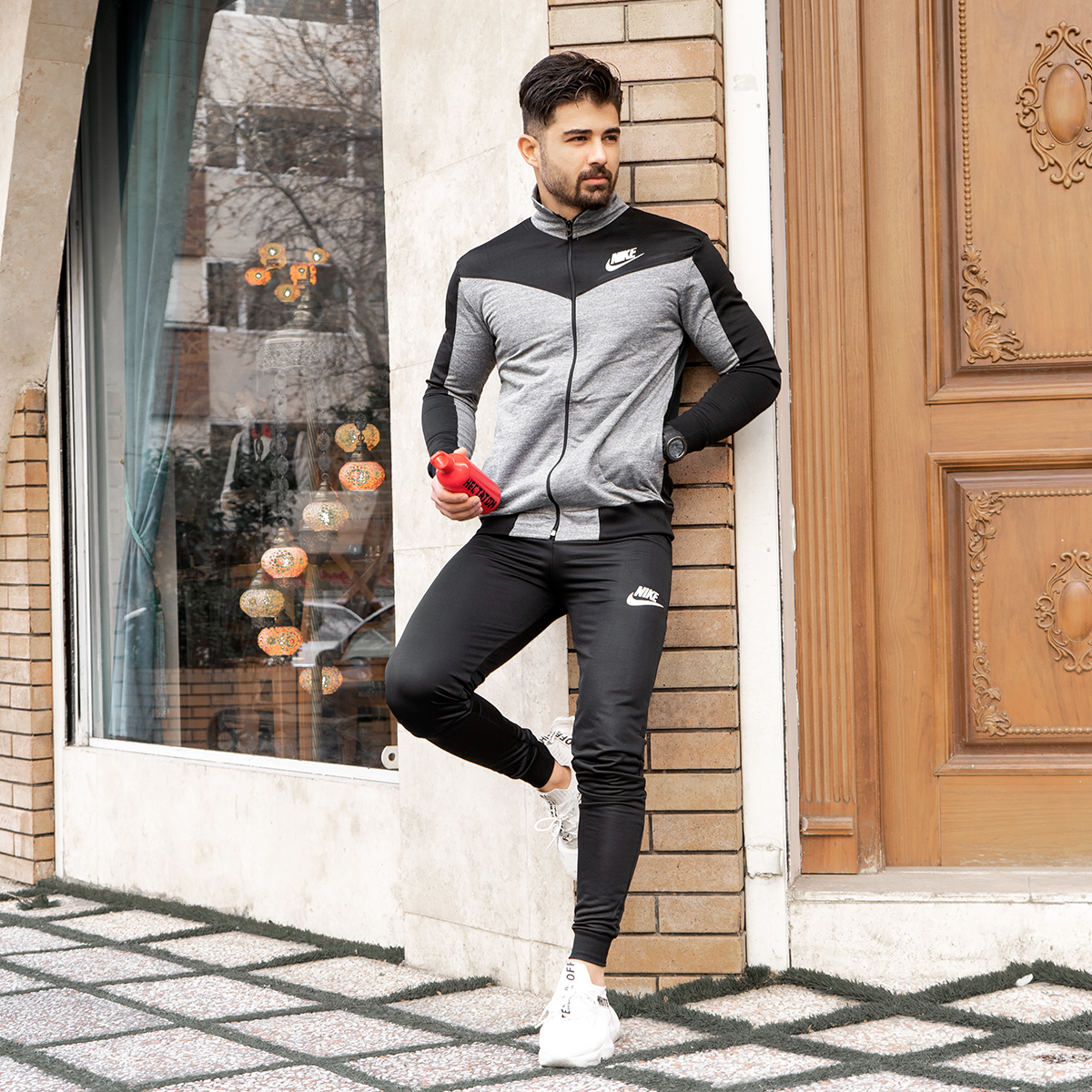 ست سوییشرت شلوار نایک طوسی مشکی مردانه مدل Bazan