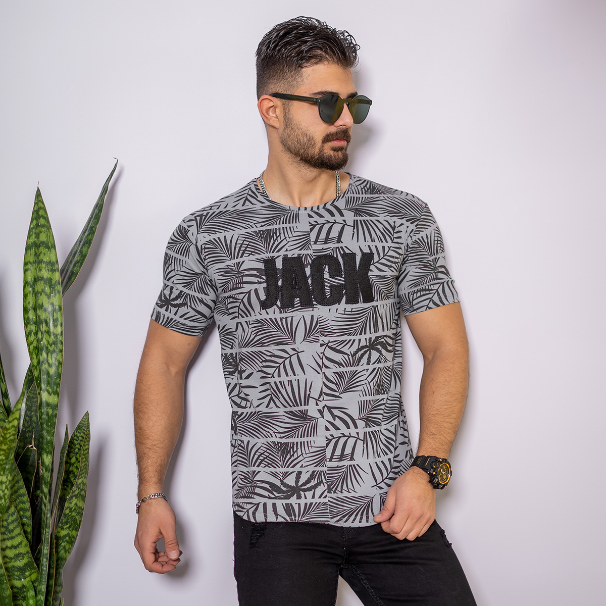 تیشرت مردانه طوسی روشن مدل Jack