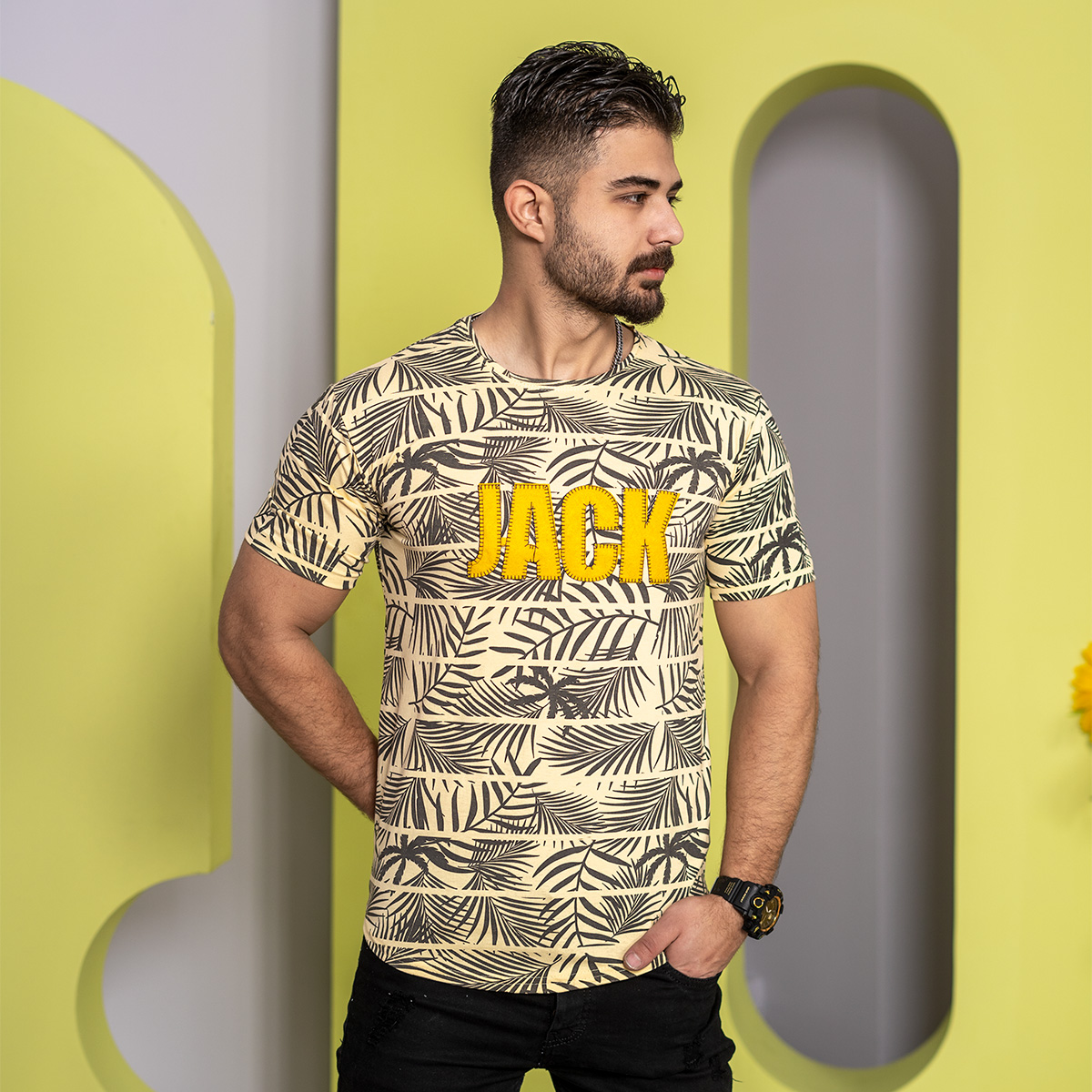 تیشرت مردانه زرد مدل Jack