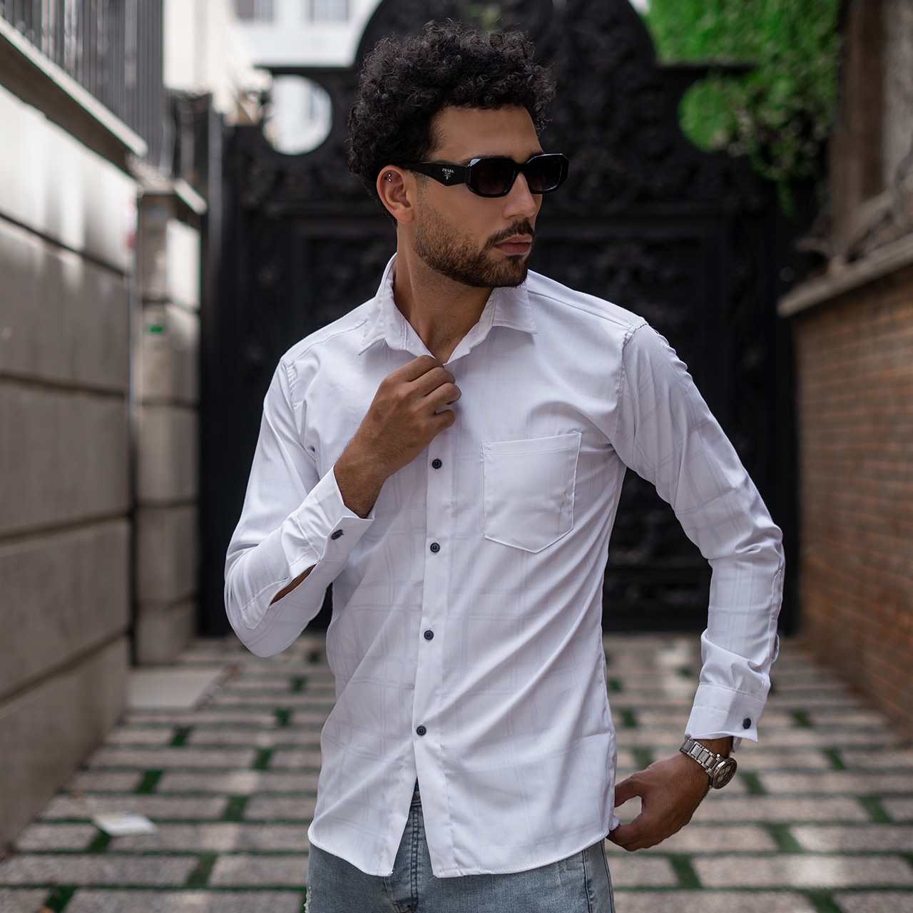 پیراهن مردانه چهارخونه سفید مدل Ravin