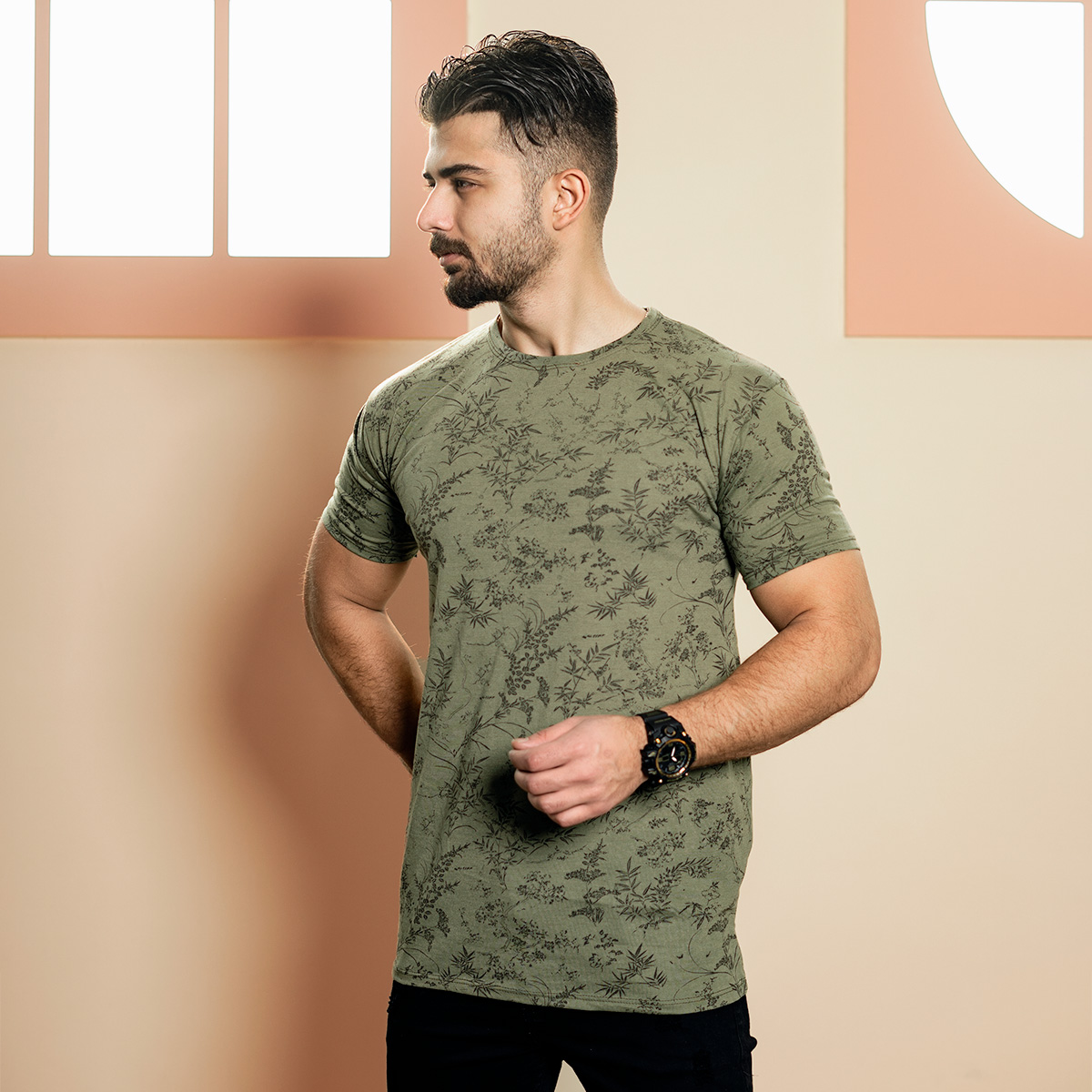 تیشرت مردانه طرح برگ سبز مدل Jeasen