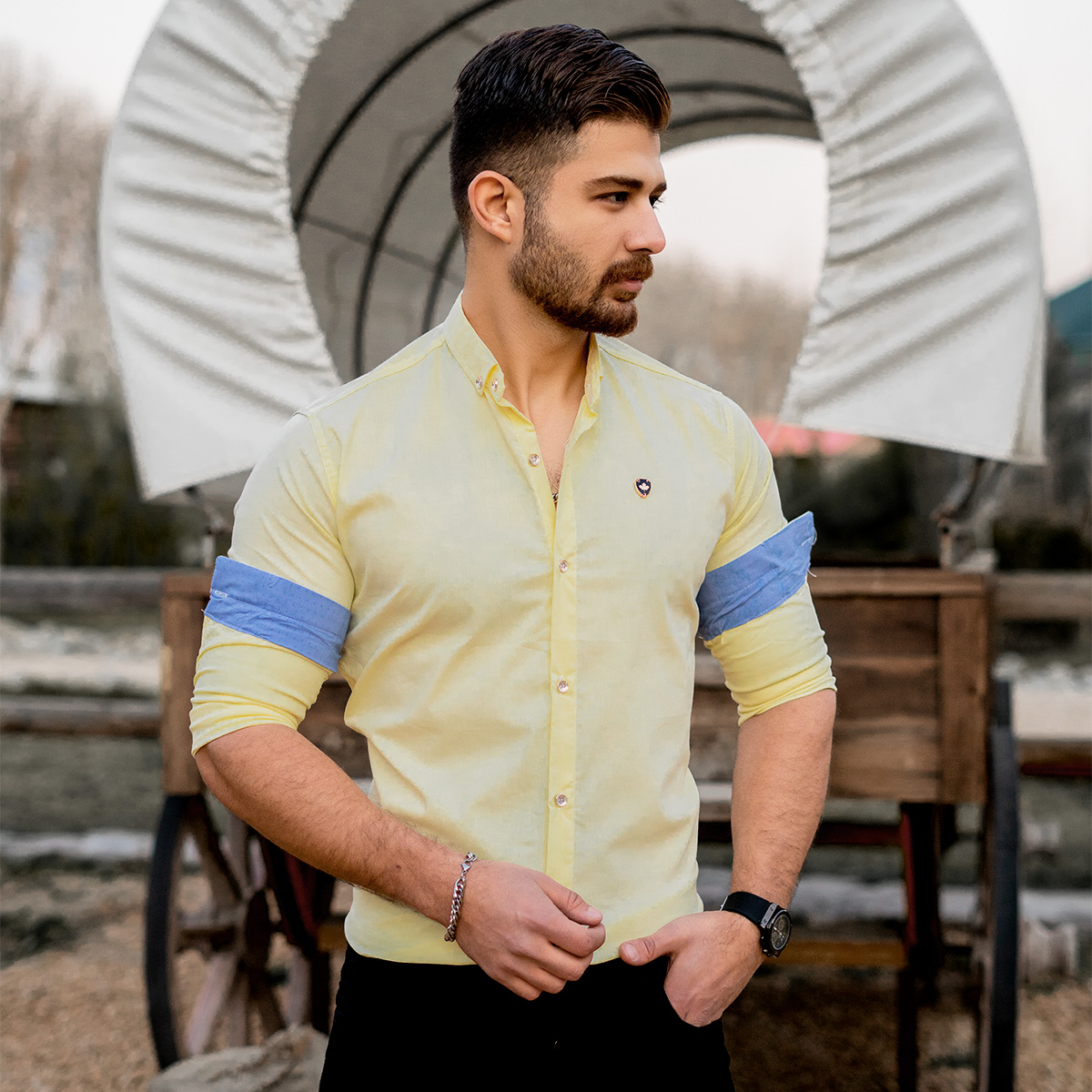 پیراهن مردانه زرد مدلFarzin