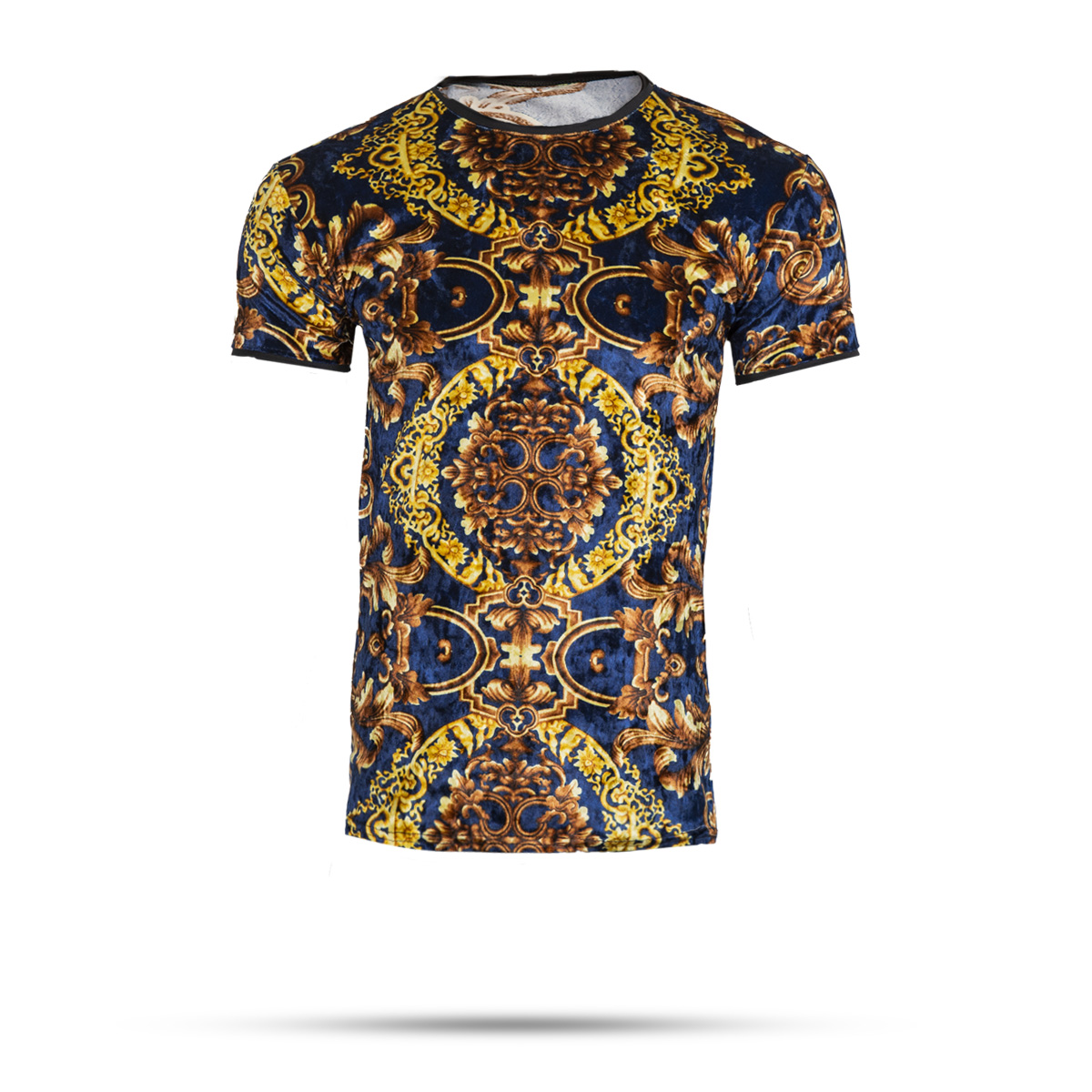 تیشرت مخمل آبی طرحدار مردانه مدل Avin