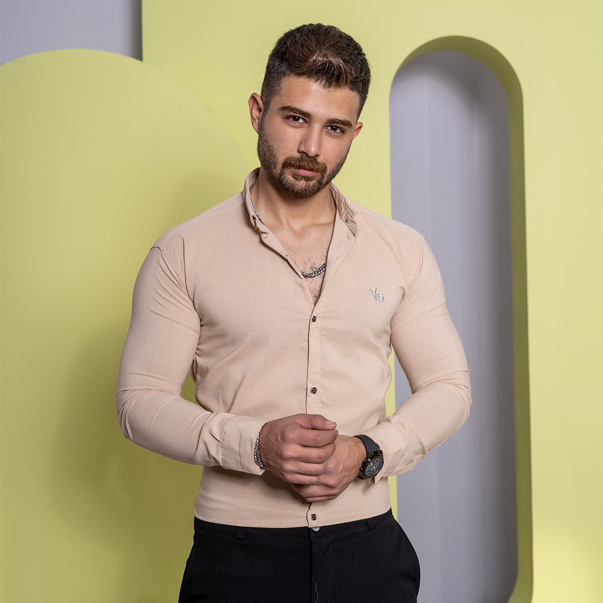 پیراهن مردانه کرم مدل VQ