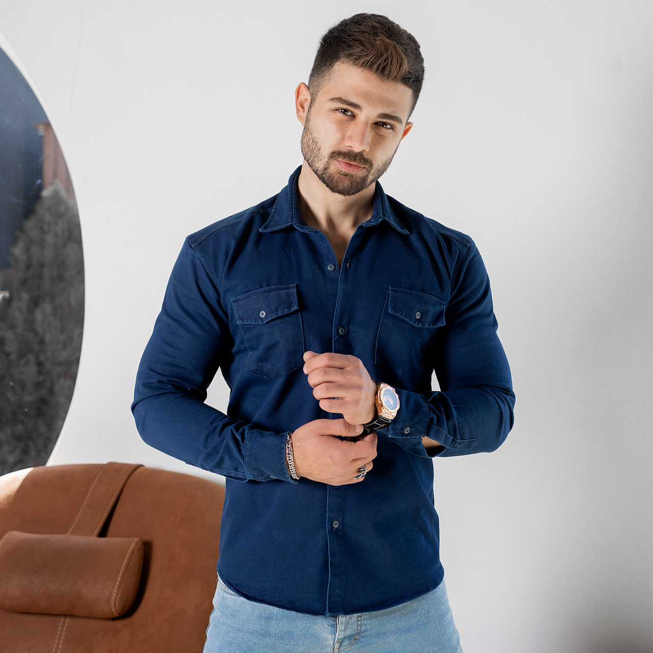 پیراهن مردانه سرمه ای مدل Opik