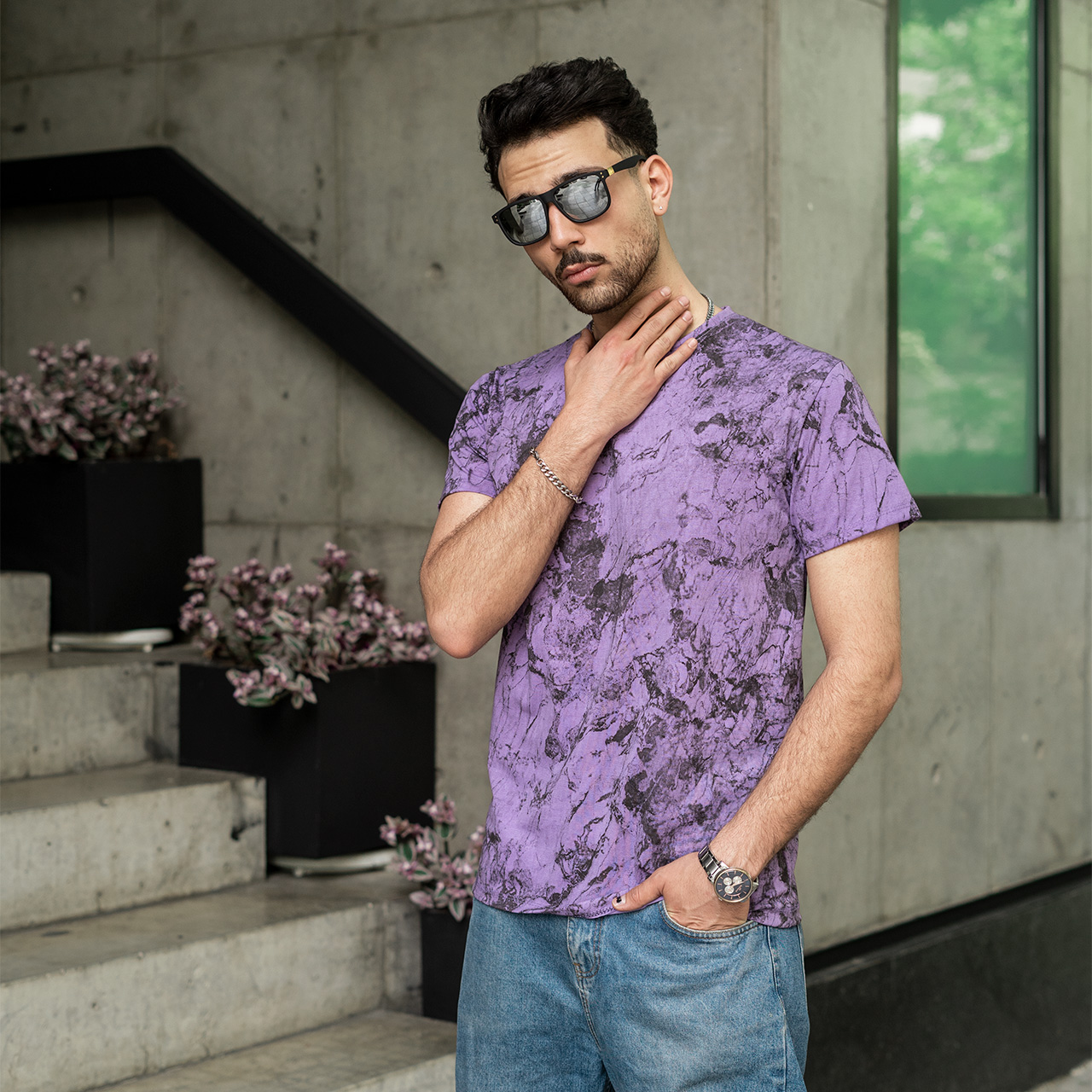 تیشرت مردانه بنفش آبرنگی مدل 61
