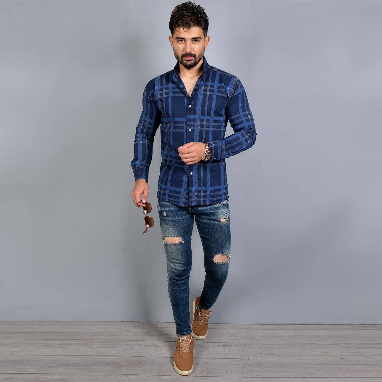 پیراهن مردانه (T)سرمه ای چهارخونه sivan