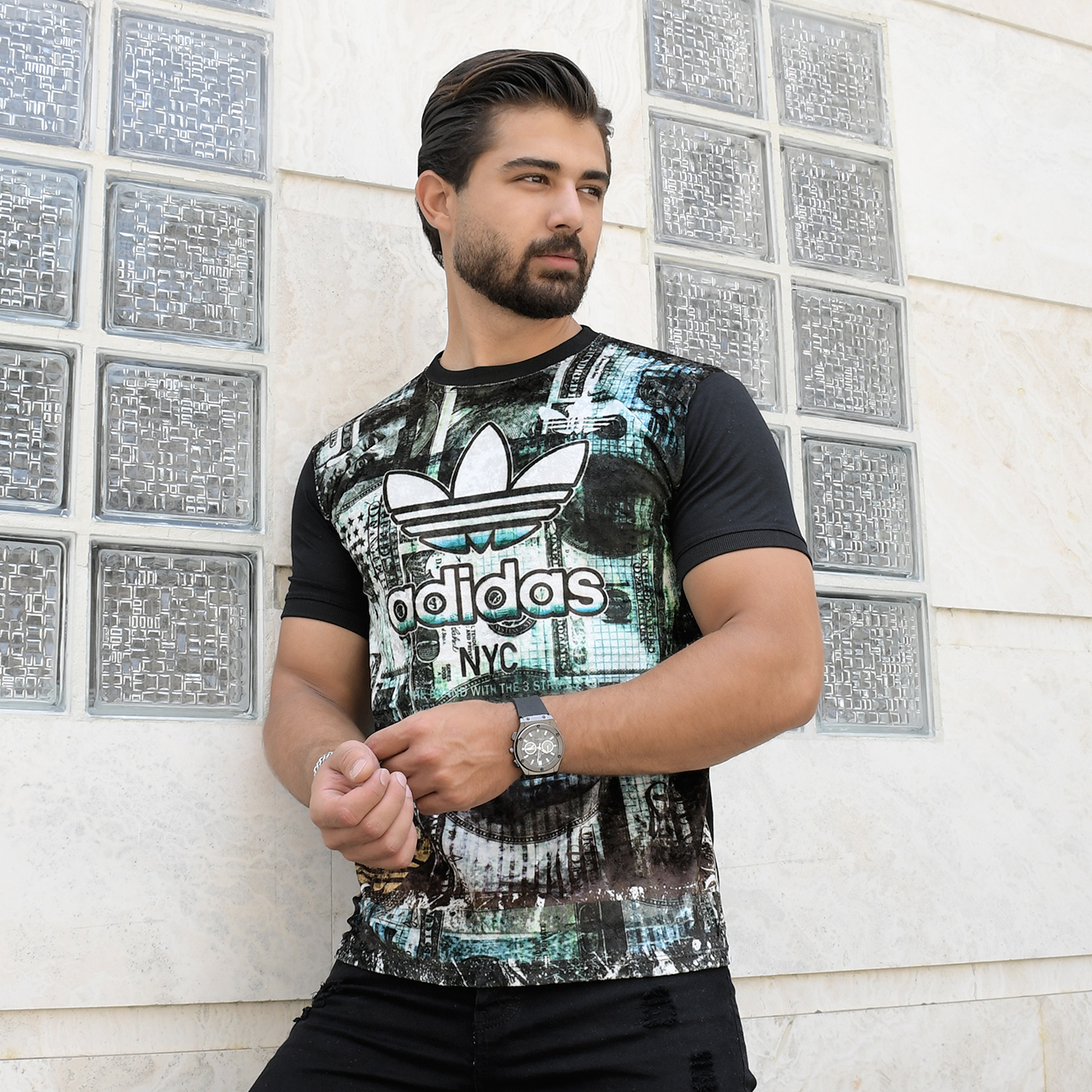 تیشرت مخمل مردانه آدیداس دلار سبز مدل L100