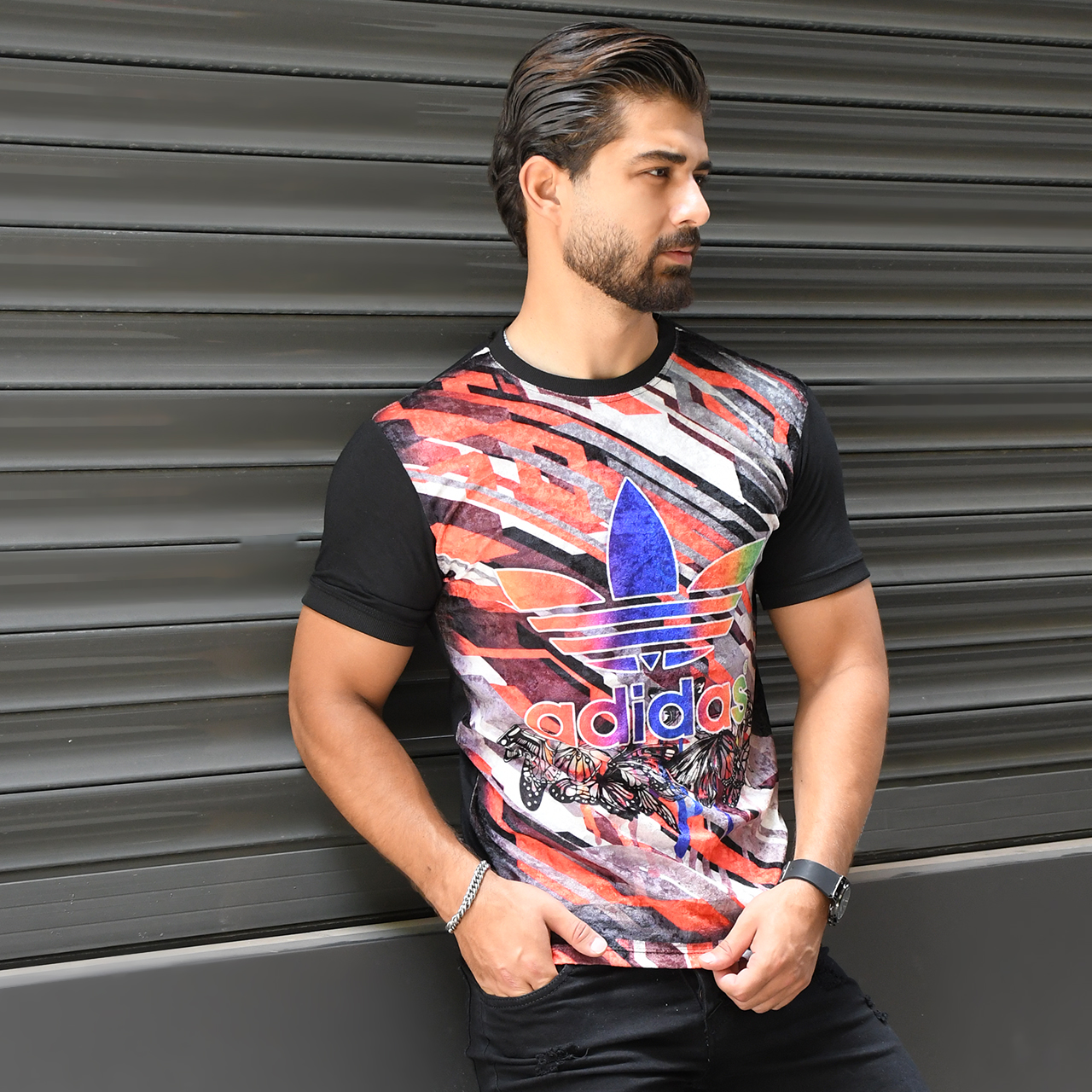 تیشرت مخمل مردانه آدیداس طرح پروانه مدل L102
