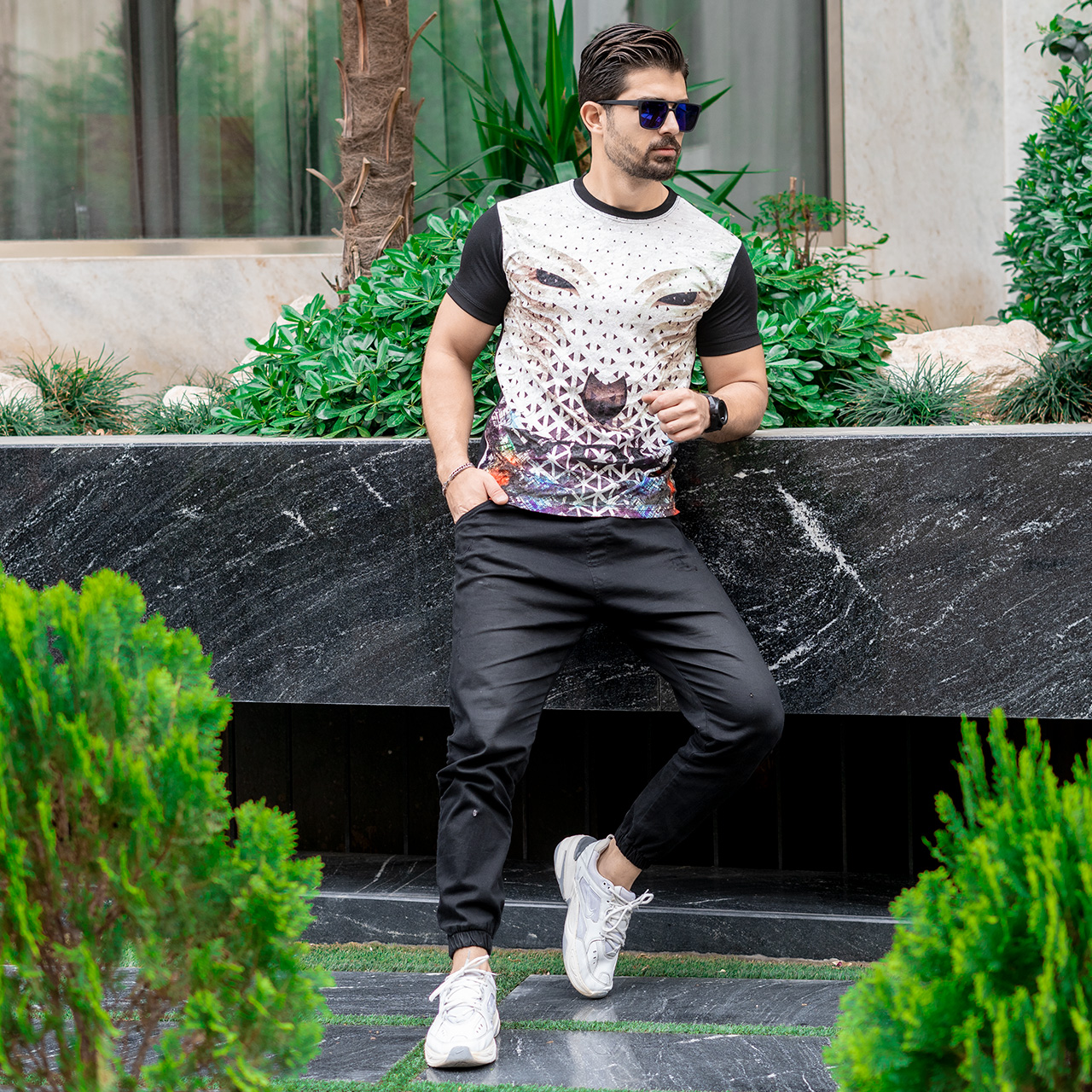 تیشرت مخمل گرگ سفید مردانه مدلL106