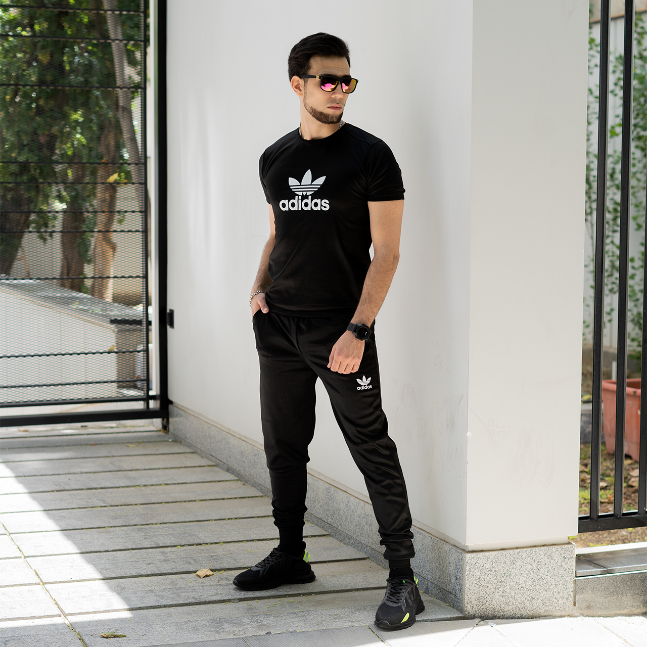 ست تیشرت شلوار آدیداس مشکی مردانه مدل Otava