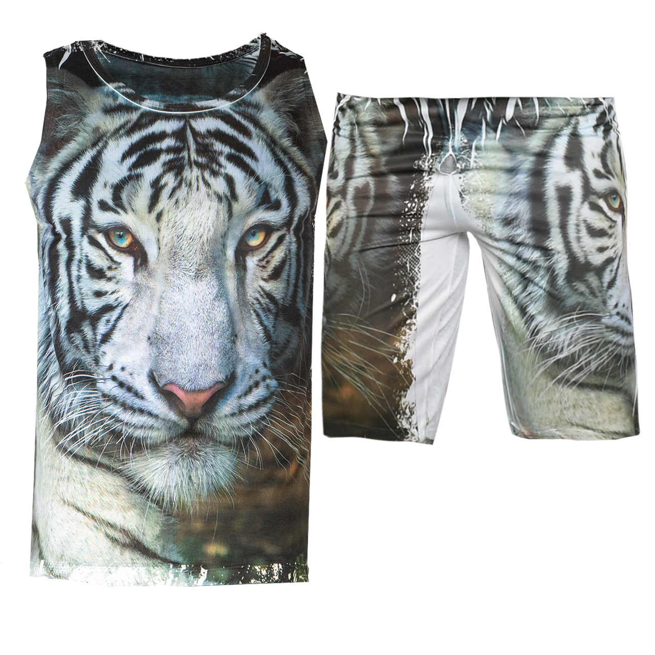 ست رکابی شلوارک طرح ببرقهوه ای مردانه مدل A31