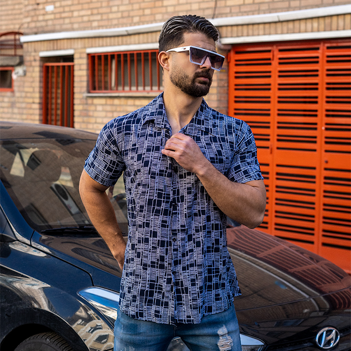 پیراهن هاوایی طرح خطوط مردانه مدل L52