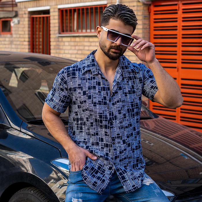 پیراهن هاوایی طرح خطوط مردانه مدل L52