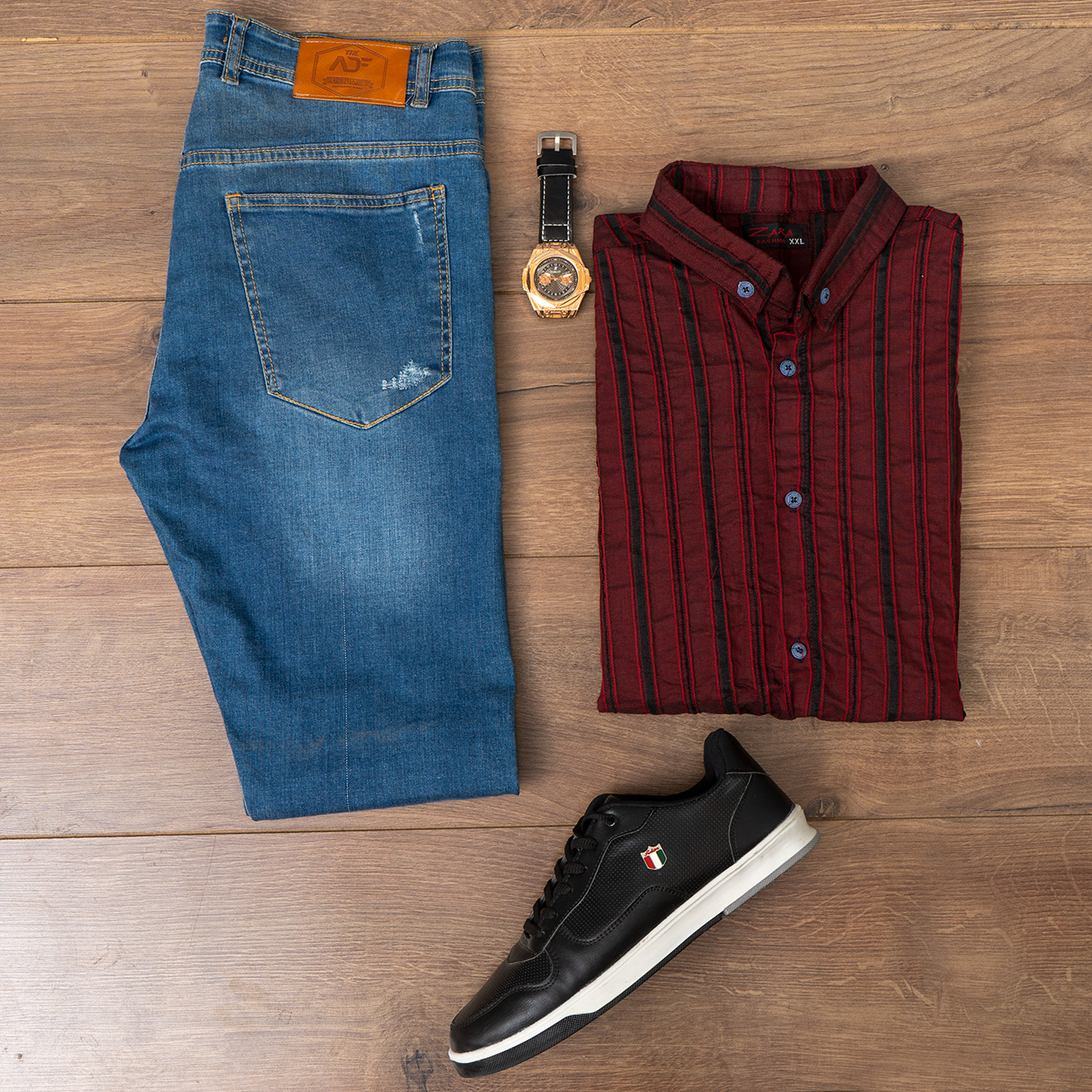 پیراهن راه راه قرمز مردانه مدل Mavin