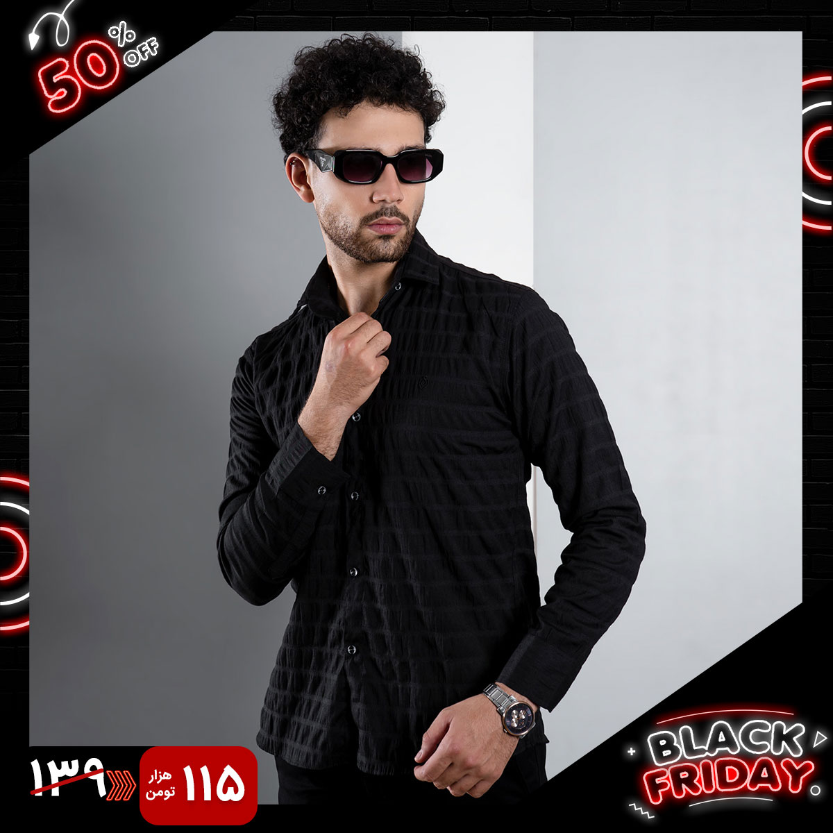 پیراهن راه راه مشکی مردانه مدل Mavin