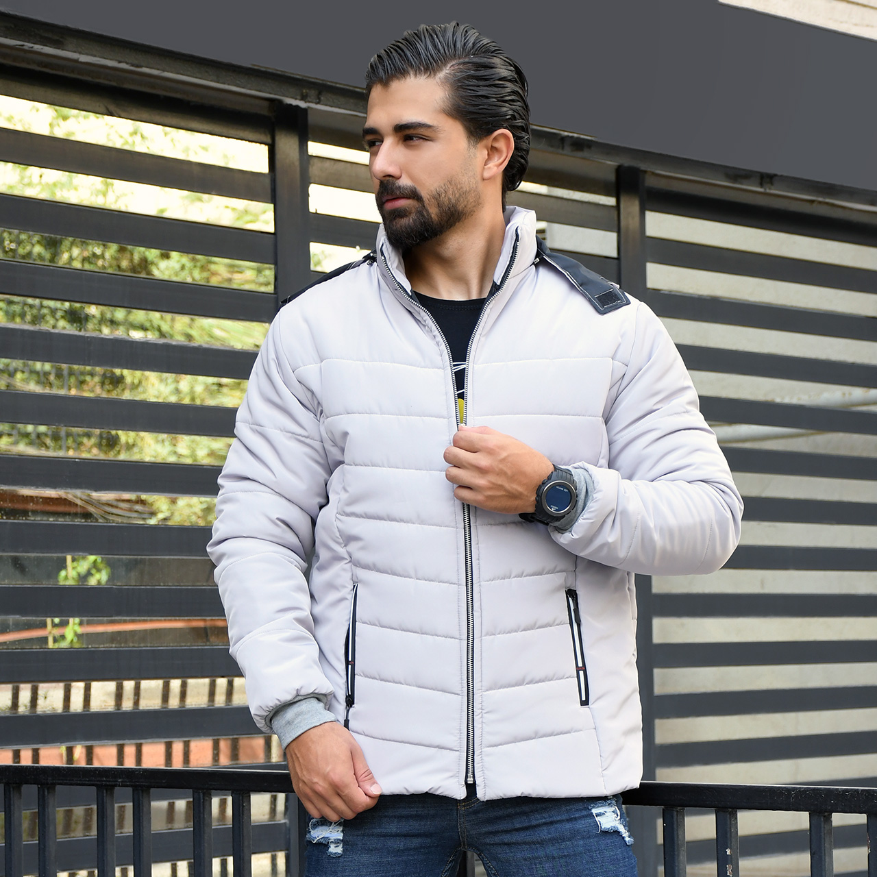 کاپشن مردانه طوسی روشن مدل Aidin