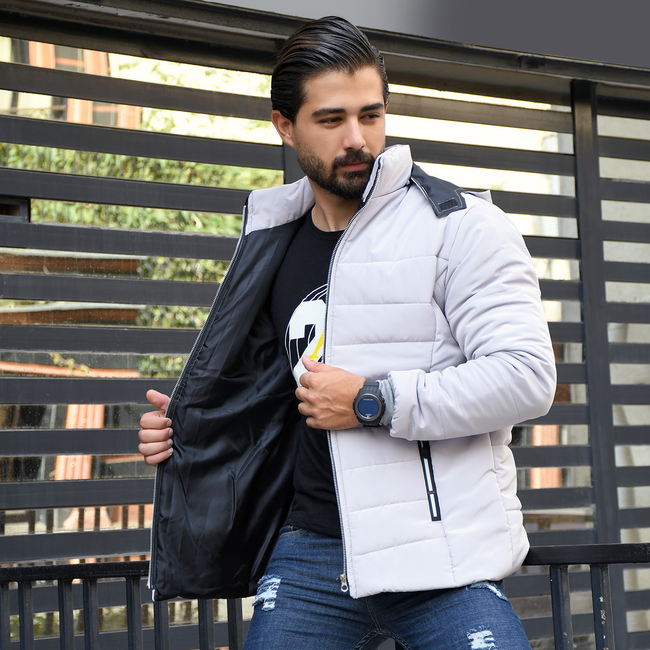 کاپشن مردانه طوسی روشن مدل Aidin