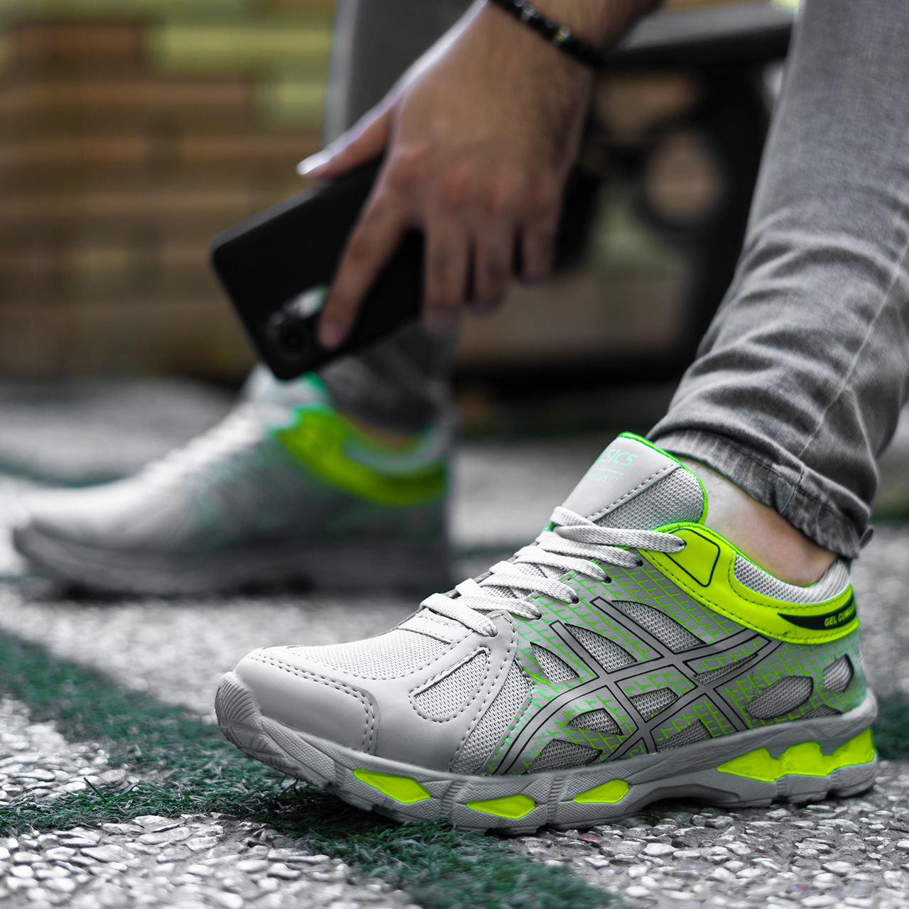 کفش ورزشی اسیکس طوسی-سبز مردانه مدل GEL17