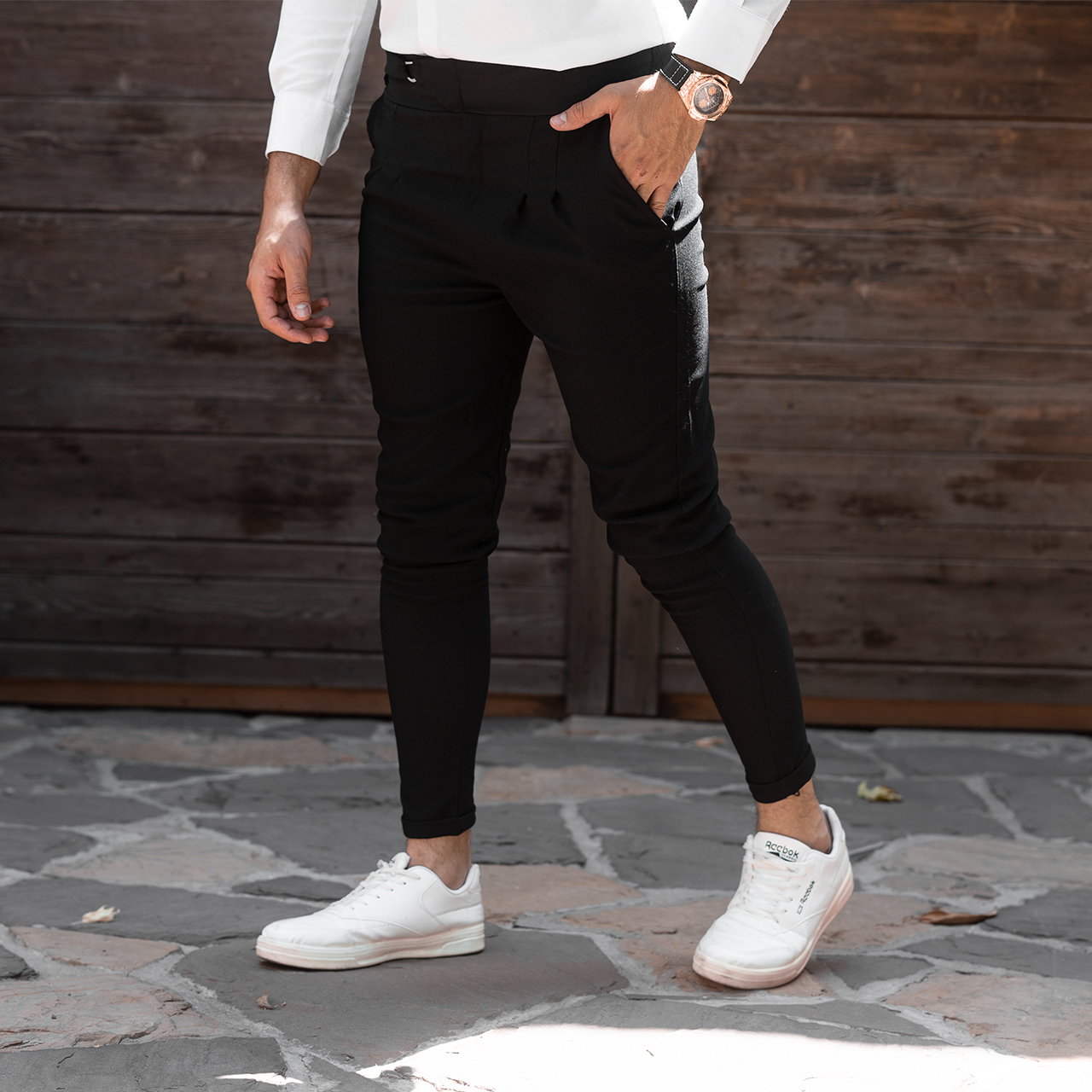 شلوار اسلش مشکی تک سگک مردانه مدل Afshar