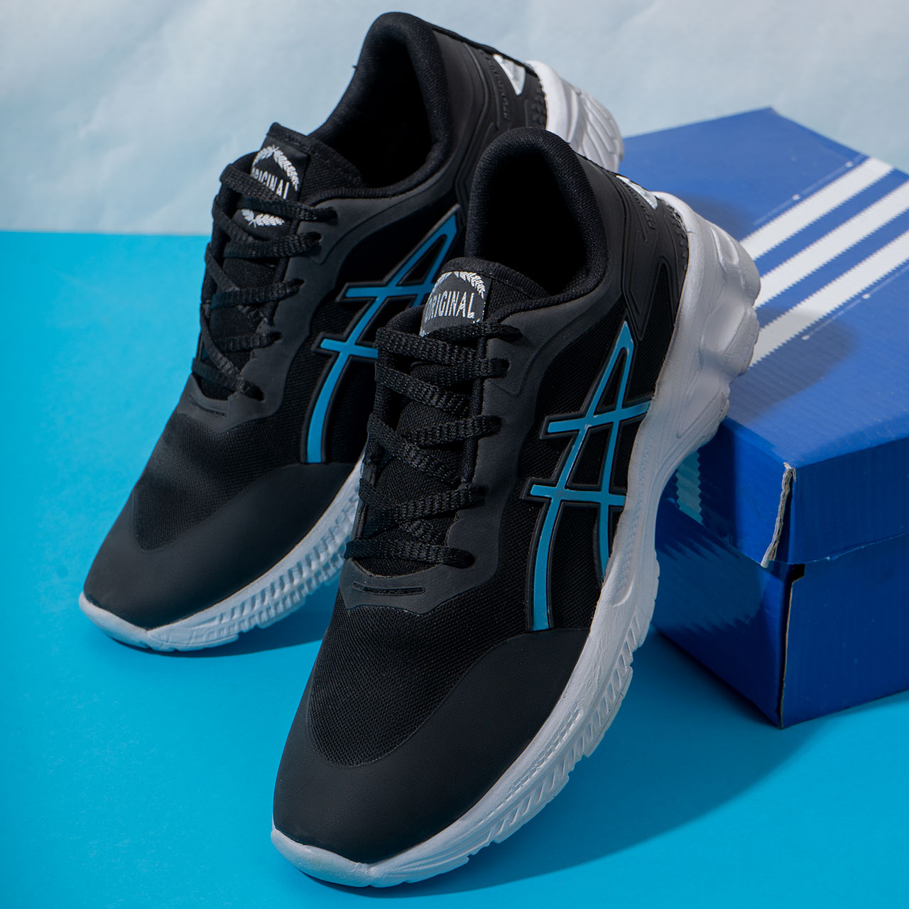 کفش ورزشی مشکی آبی زیره سفید مردانه مدل Rail