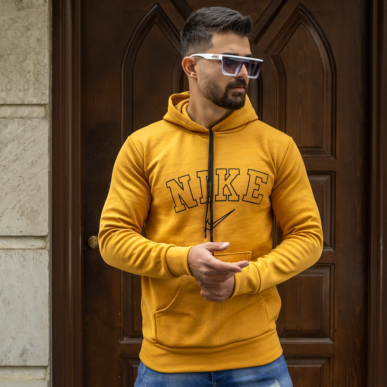هودی مردانه نایک زرد مدل TEMPA