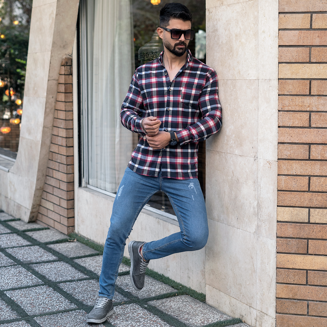 پیراهن مردانه سرمه ای قرمز مدل Redi