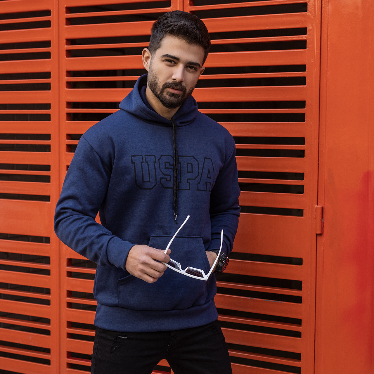 هودی مردانه USPA سرمه ای مدل Sarmad