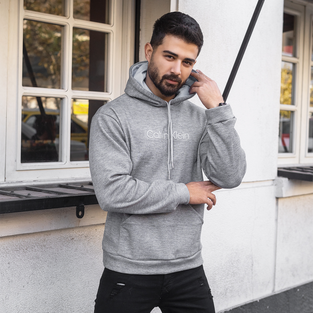 هودی مردانه طوسی Calvin Klein مدل DATAM