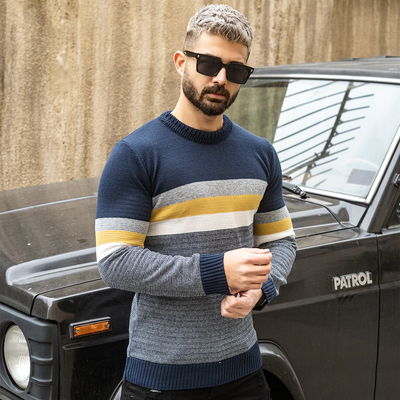 پلیور مردانه سرمه ای مدل MISHA