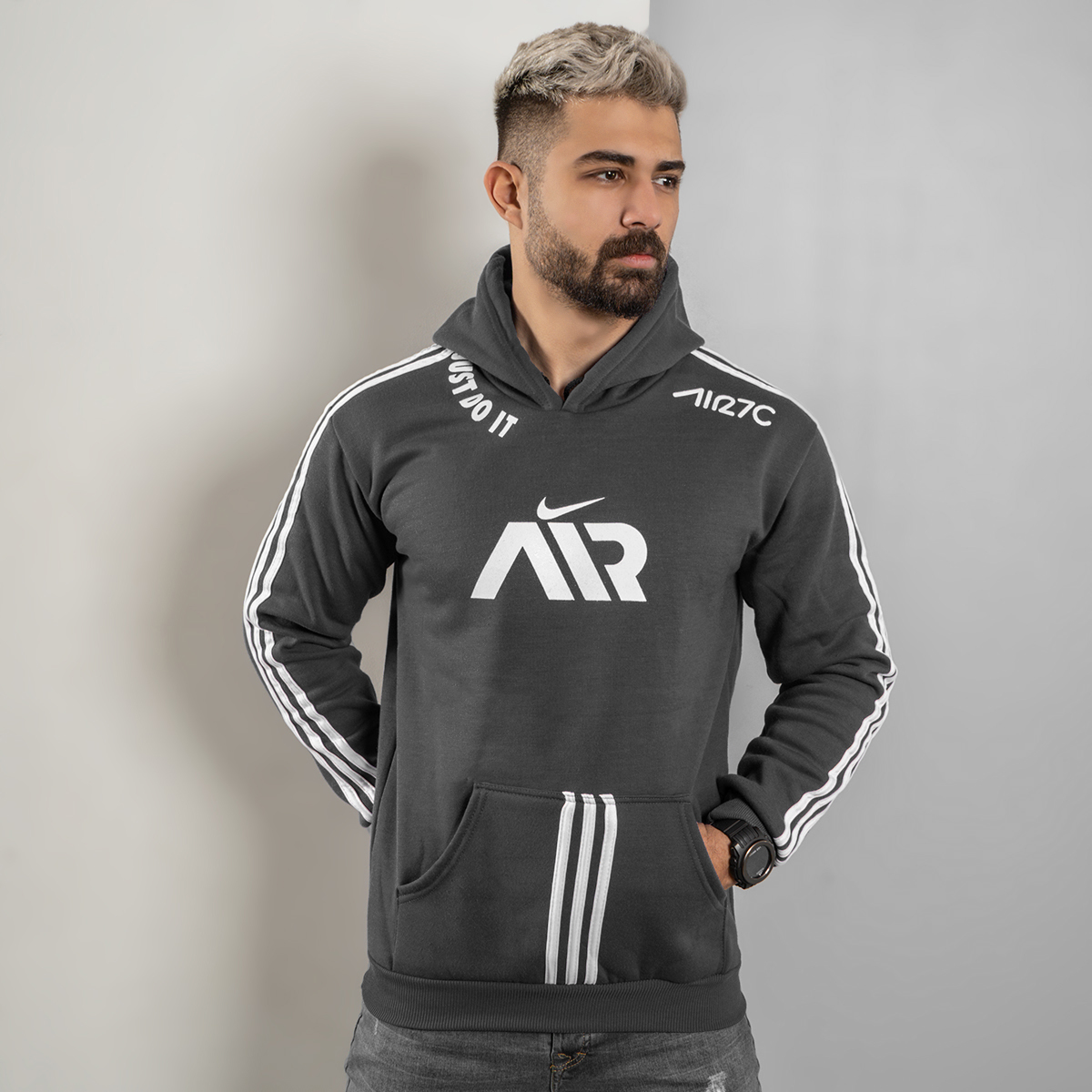 هودی NikeAir طوسی مردانه مدلHaman