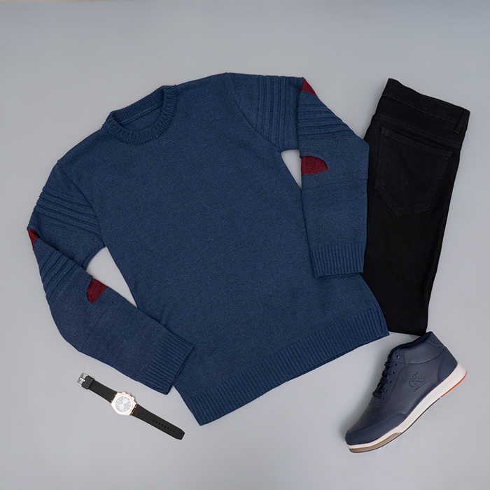 پلیور بافت مردانه آبی نفتی مدل solan زاپ زرشکی