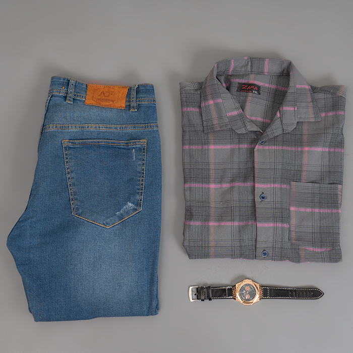 پیراهن مردانه طوسی تیره صورتی مدل ahora