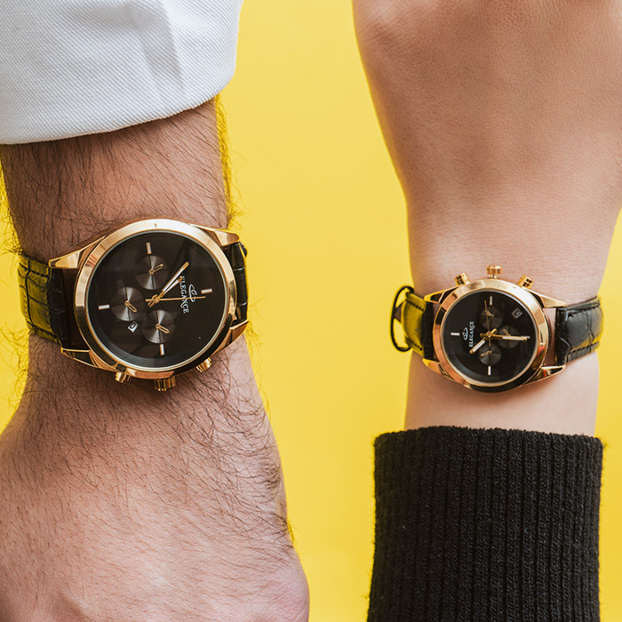 ست ساعت ELEGANCE مشکی طلایی مدل Leno