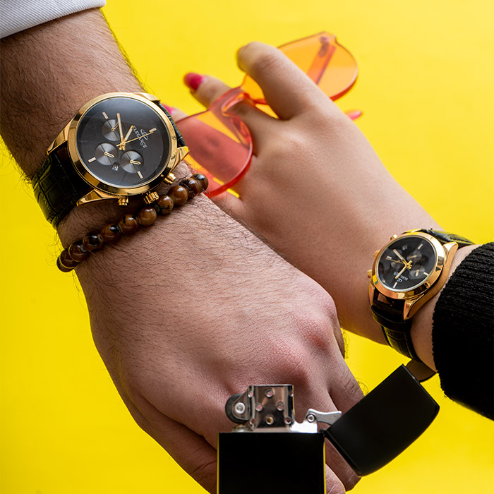 ست ساعت ELEGANCE مشکی طلایی مدل Leno