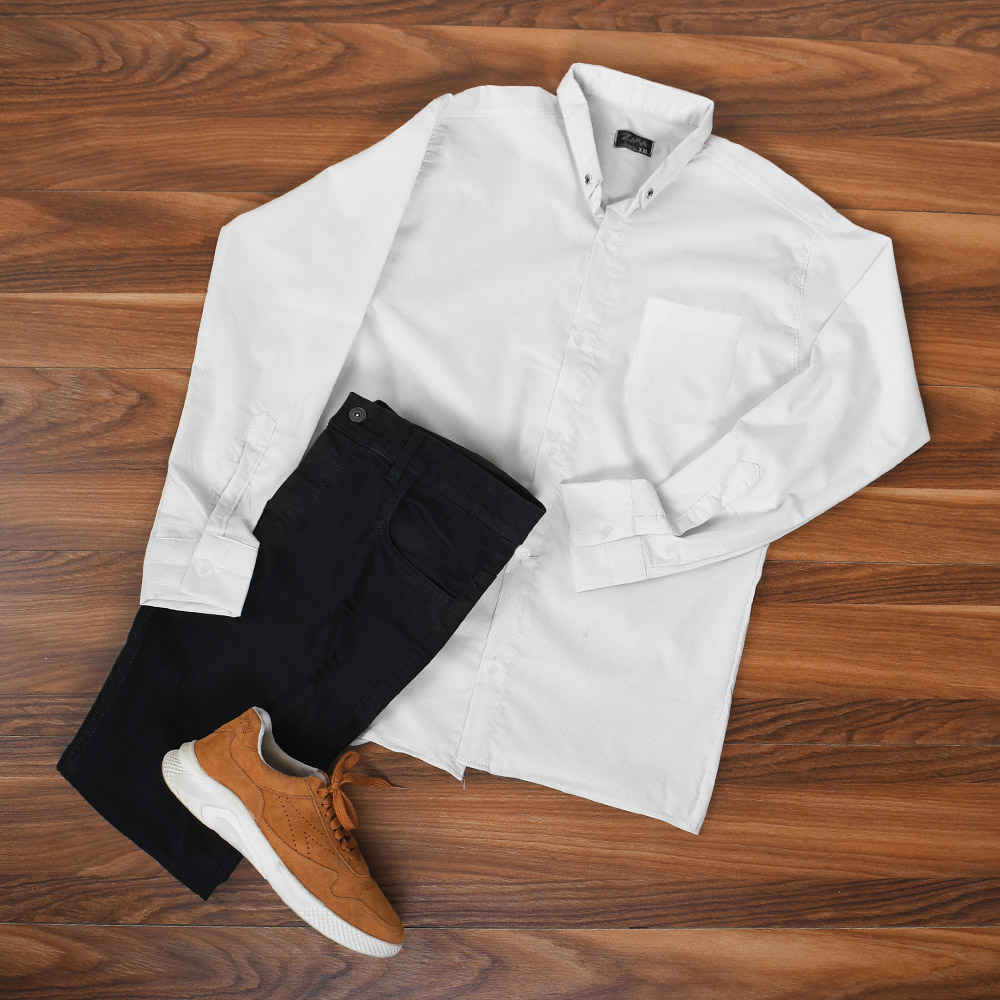 پیراهن مردانه سفید ساده جیب دار مردانه مدل VQ