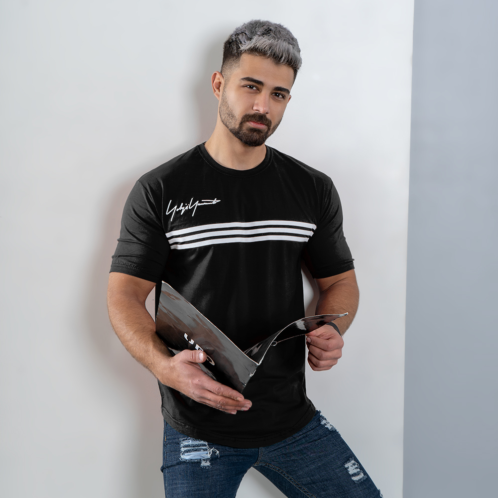 تیشرت مردانه سه خط مشکی مدل DENVER