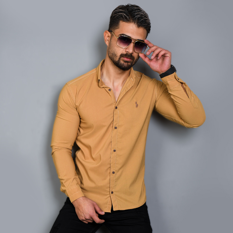 پیراهن مردانه خردلی مدل VQ
