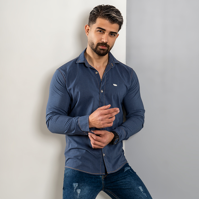 پیراهن مردانه آبی مدل Novan